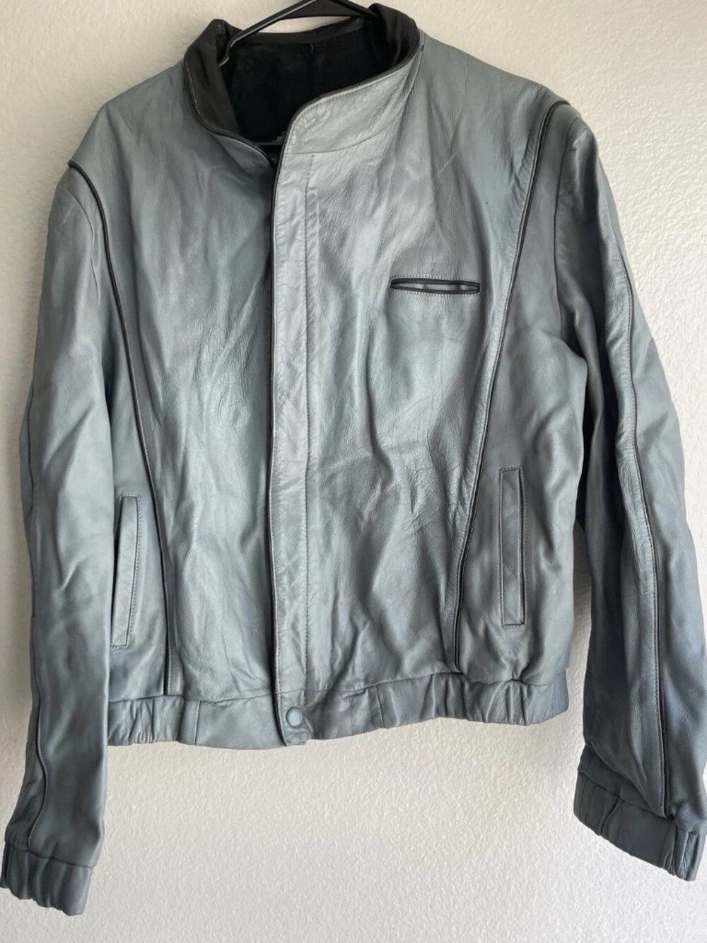 Vintage Deer Skin Leather Gray Full Zip Pockets Biker women’s Sz 46